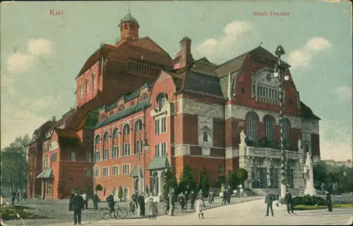 Ansichtskarte Kiel Straßenszene Stadttheater 1909