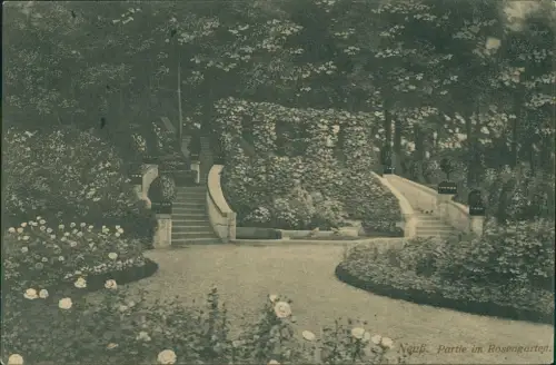 Ansichtskarte Neuss Partie im Rosengarten 1913