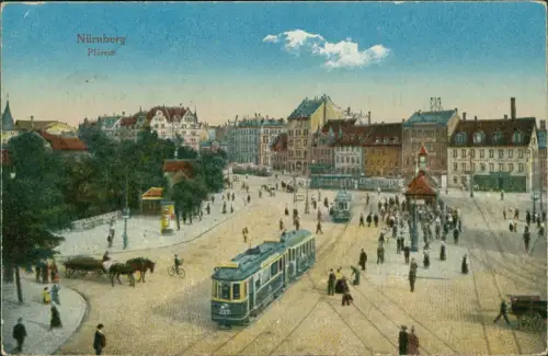 Ansichtskarte Nürnberg Plärrer Straßenbahn 1923  gel. Infla 100M+20M