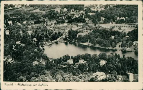 Ansichtskarte Reinbek Mühlenteich mit Bahnhof Luftbild 1936