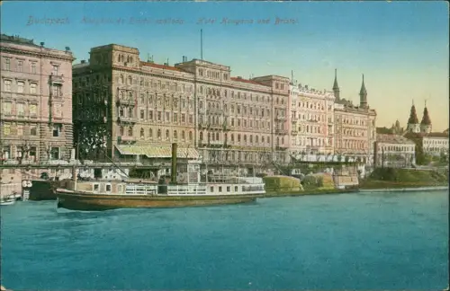 Postcard Budapest Hotel Hungaria und Bristol Dampfer 1914