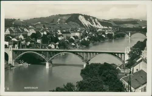 Postcard Marburg an der Drau Maribor Stadtblick Brücke - Fotokarte 1935