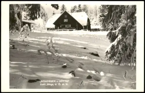 Ansichtskarte Losenstein Schosser-Hütte auf der Dirn im Winter 1953