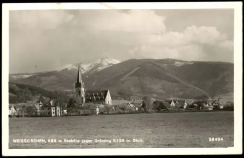 Weißkirchen in Steiermark Ortsansicht mit Pfarrkirche vor Gebirgspanorama 1951