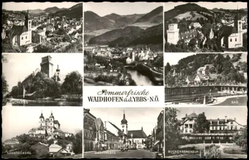 Waidhofen  Ybbs verschiedenen Stadtansichten, Schloss, Bad und Kirche 1957