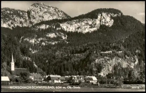 Ansichtskarte Wörschach Ortsansicht mit Kirche vor Bergkulisse 1950