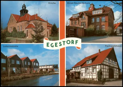 Egestorf Mehrbild-AK mit Leibnizstraße Ernst-Reuter-Schule Kirche 1975