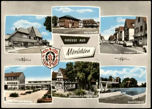Mörfelden-Mörfelden-Walldorf MB u.a. Bahnhof, Klinger-Schule, Schwimmbad, Langener Str. 1978/1965