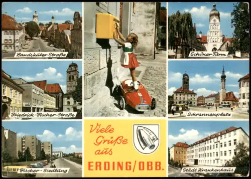 Erding MB u.a. Fischer-Siedlung, Straßen, Krankenhaus, Briefkasten-Mädchen 1965