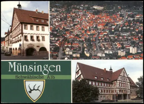 Münsingen (Württemberg) Mehrbildkarte Gebäude-Ansichten u. Luftaufnahme 1980