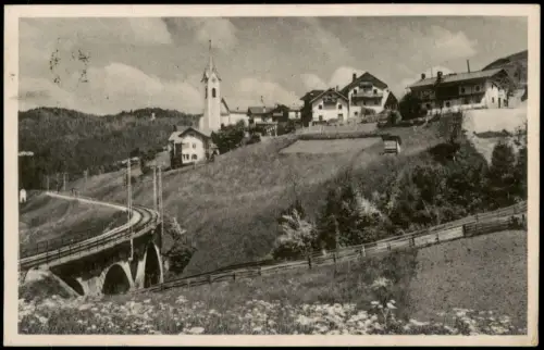 Reith bei Seefeld Ortsansicht mit Kirche und Eisenbahnviadukt 1941