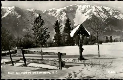 Puchberg am Schneeberg Winterlandschaft mit Wegkreuz und Bergen 1972