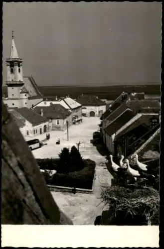 Rust Ruszt | Rušta Blick über die Dächer mit Storchennest und Kirche 1955