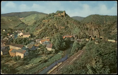 Altenahr Panorama-Ansicht Blick auf Burg Ahr und die drei Felsentunnel 1963