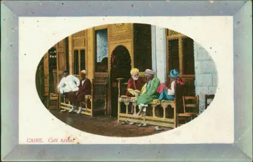 Postcard Kairo القاهرة Cafe Arabe Typen 1909 Passepartout