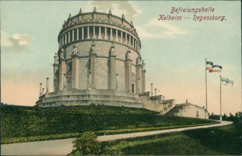 Ansichtskarte Kelheim Befreiungshalle Fahnen Flaggen 1913