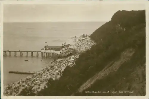 Ansichtskarte Sellin Blick von der Steilküste auf den Strand 1928