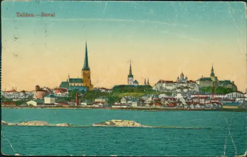 Postcard Reval Tallinn (Ревель) Blick auf die Stadt 1923  gel. Briefmarke Eesti