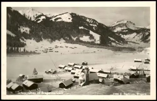 Schoppernau Winterliche Ortsansicht mit Kirche Berghintergrund 1943