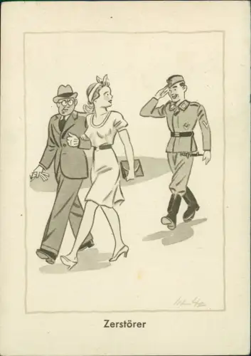 Mann Mit Frau dahinter Soldat Zerstörer Künstlerkarte - Militär WK2 1939