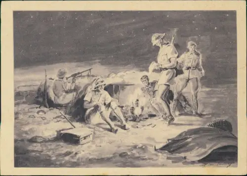 Ansichtskarte  Künstlerkarte - Militär Soldaten Afrikacorps 1941