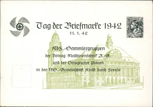 Ansichtskarte  Tag der Briefmarke Plauen Vogtland Propaganda 1942