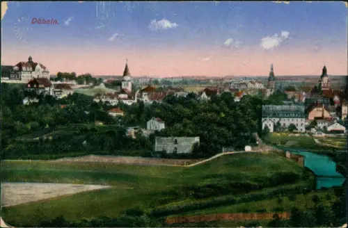 Ansichtskarte Döbeln Gesamtansicht mit Schloßbergschule 1915