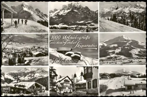 St. Johann in Tirol Mehrbildkarte Wintersportmotiven und alpinen Ansichten 1960