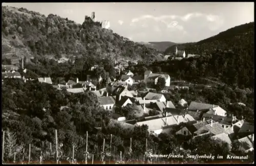 Senftenberg Ortsansicht mit Burgruine, Senftenberg im Kremstal 1951
