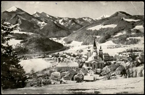 Ansichtskarte Mariazell Ortsansicht im Winter mit Basilika 1965