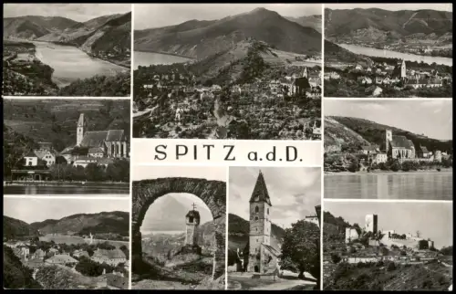 Spitz  Donau Mehrbildkarte verschiedenen Ortsansichten, Kirchen und Ruinen 1958