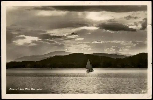 Ansichtskarte Reifnitz Abendstimmung am Wörthersee mit Segelboot 1930