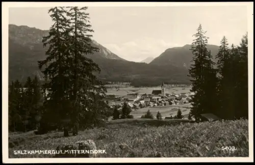 Bad Mitterndorf Blick auf den Ort mit Pfarrkirche und Bergen 1938