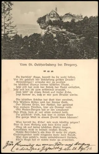 Ansichtskarte Bregenz St. Gebhardsberg bei Bregenz mit Gedicht 1910