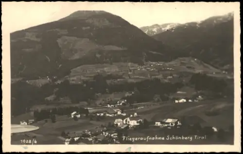 Schönberg im Stubaital Luftbild der Ortschaft aus der Vogelperspektive 1937
