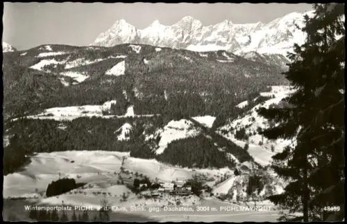 Pichl an der Enns-Schladming Wintersportplatz mit Hotel Pichlmayrgut und Dachstein-Massiv im Winter 1962