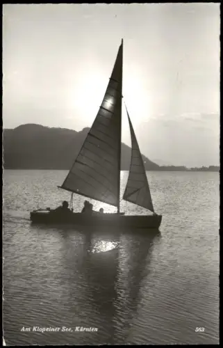Ansichtskarte Klopeinersee Segelboot im Gegenlicht 1960