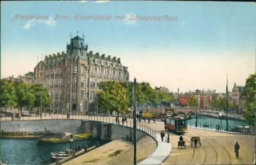 Amsterdam Amsterdam Prins Hendrikkade met Scheepvaarthuis. Straßenbahn 1912