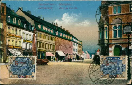 Ansichtskarte Saarbrücken Marktplatz 1926  gel. Saargebiet