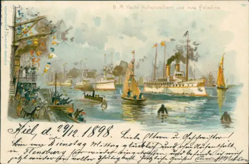 Ansichtskarte Kiel S.M.Yacht Hohenzollern und ihre Paladine. 1898