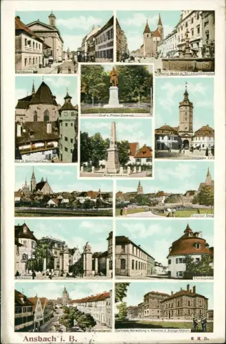 Ansichtskarte Ansbach Stadtteilansichten Straßen Denkmäler 1908