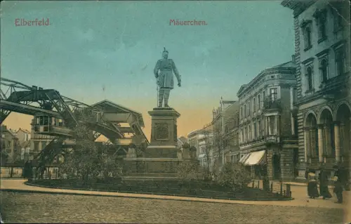 Ansichtskarte Elberfeld-Wuppertal Mäuerchen, Straße und Schwebebahn 1906