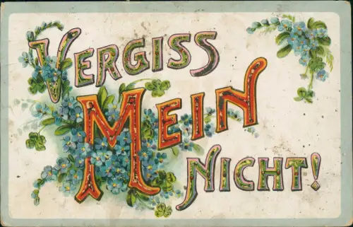Liebe Liebespaar Love Vergiss Mein Nicht! Blumen Großbuchstaben 1928