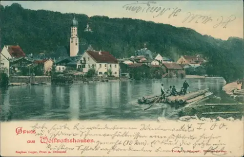 Ansichtskarte Wolfratshausen Stadtblick Flößer 1900