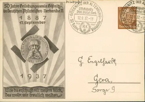 Ansichtskarte  50 Jahre Gründungsverein Gößnitz Altenburg Propaganda 1937