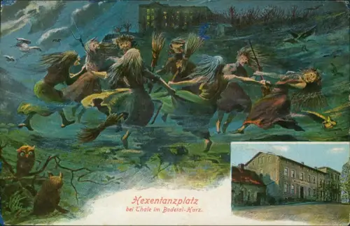 Thale (Harz) Künstlerkarte: Hexen, Hexentanzplatz und Hotel 1908