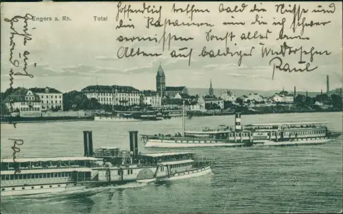 Ansichtskarte Engers Rhein-Neuwied (Rhein) Totale - Dampfer Schiff 1929