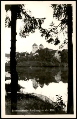 Kirchberg an der Wild Blick Fluss auf den Ort mit zweitürmiger Kirche 1955