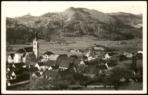 Ansichtskarte Leutschach Ortsansicht mit Pfarrkirche und Hügellandschaft 1940