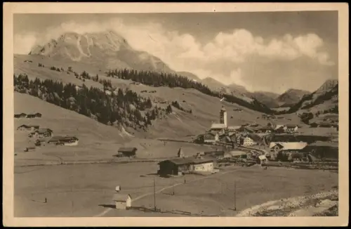 Ansichtskarte Lech Ortsansicht mit Bergen und Kirche 1930